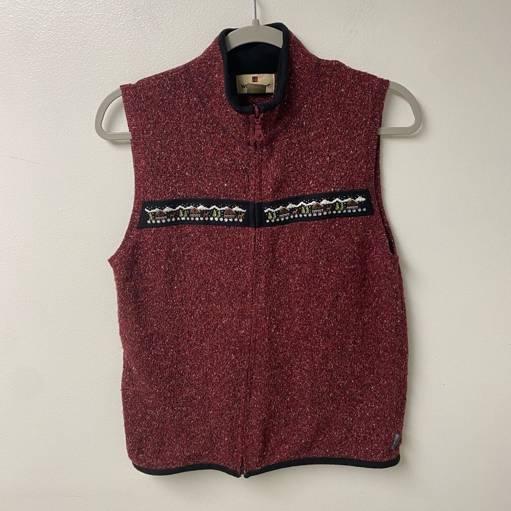 Woolrich Vintage Holiday‎ Zip Vest Burgundy Size Medium